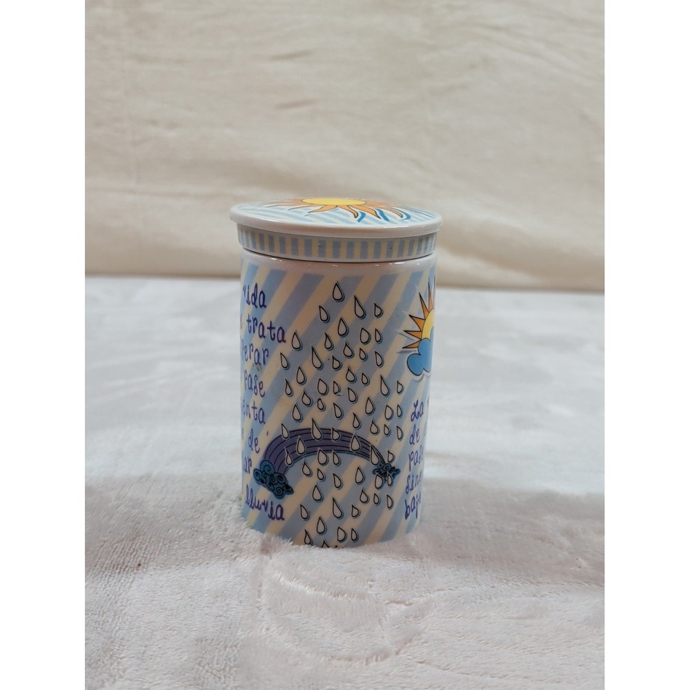 Sigris Spanish Quote Tea Infuser Mug with Lid Ceramic Strainer Sun Rainbow Blue - Picture 3 of 11